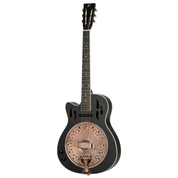 ORTEGA Americana Series Resonator Guitar 6 String Lefty - Distressed Black / Antique Brass HW RRG40CE-DBK-L