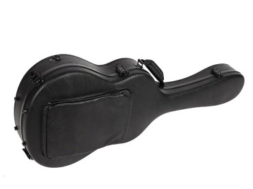 Hardshell Faserglas Koffer für Konzertgitarre, mit Rückengurten und Zubehörtaschen, schwarz