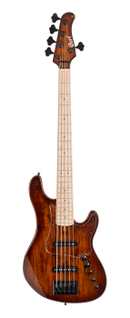 CORT Electric Bass Guitar, GB-Fusion 5, Antique Brown Burst, Gig Bag