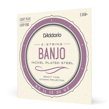 D'Addario EJ60+ 5-String Banjo Strings, Nickel, Light Plus, 9.5-20