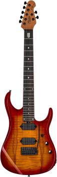 STERLING E-Gitarre, JP157, 7-Saiter, Spalted Maple, DiMarzio, Blood Orange Burst