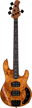 STERLING Bassgitarre, StingRay RAY34HH Poplar Burl, Amber, Tasche