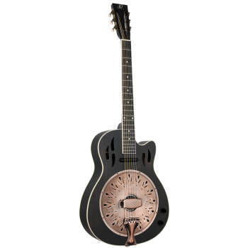 ORTEGA Americana Series Resonator Guitar 6 String - Distressed Black / Antique Brass HW RRG40CE-DBK