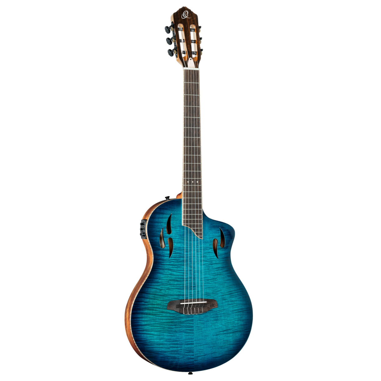 ORTEGA TourPlayer DeLuxe Nylon String Guitar 6-String - Flamed Maple Blue + Gig Bag RTPDLX-FMA