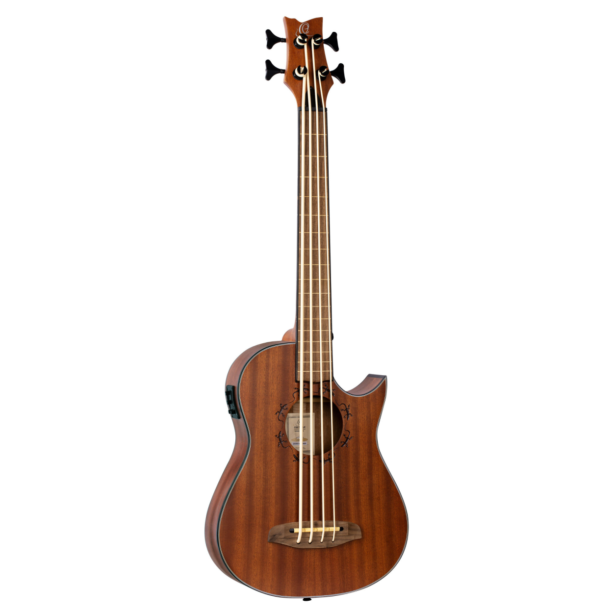 ORTEGA Lizard Series Short Scale Fretless Uke Bass 4 String - Solid Mahogany Natural + Bag LIZZY-PRO