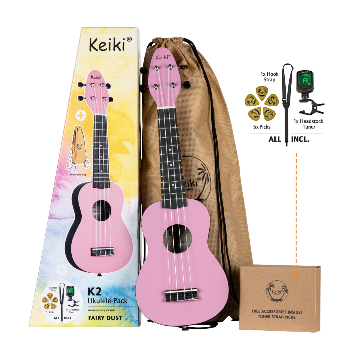 KEIKI K2 Series Soprano Ukulele Set - Agathis / ABS Fairy Dust K2-FYD