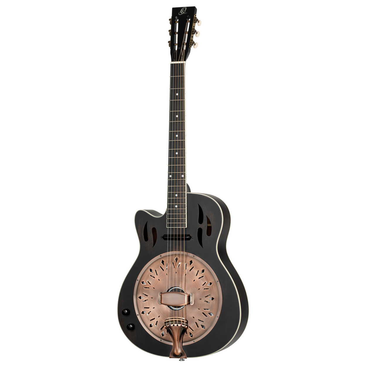 ORTEGA Americana Series Resonator Guitar 6 String Lefty - Distressed Black / Antique Brass HW RRG40CE-DBK-L