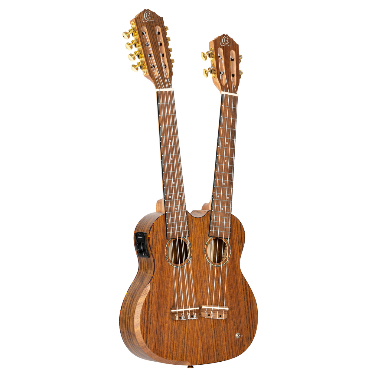 ORTEGA Custom Built Series Double-Neck Tenor Ukulele - Ovangkol Natural + Bag HYDRA