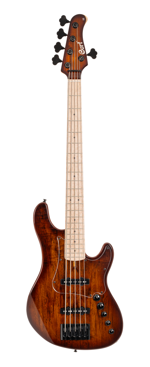 CORT Electric Bass Guitar, GB-Fusion 5, Antique Brown Burst, Gig Bag