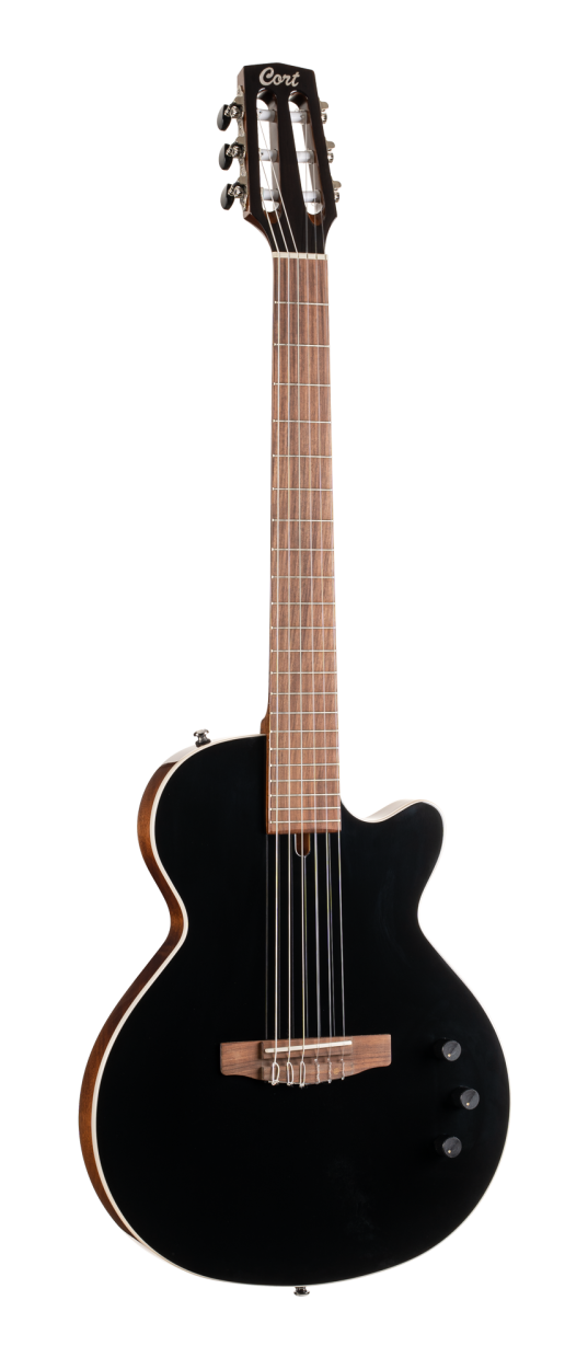 CORT Electric Guitar, Sunset Nylectric II, Nylon, Black, Preamp, Gig Bag