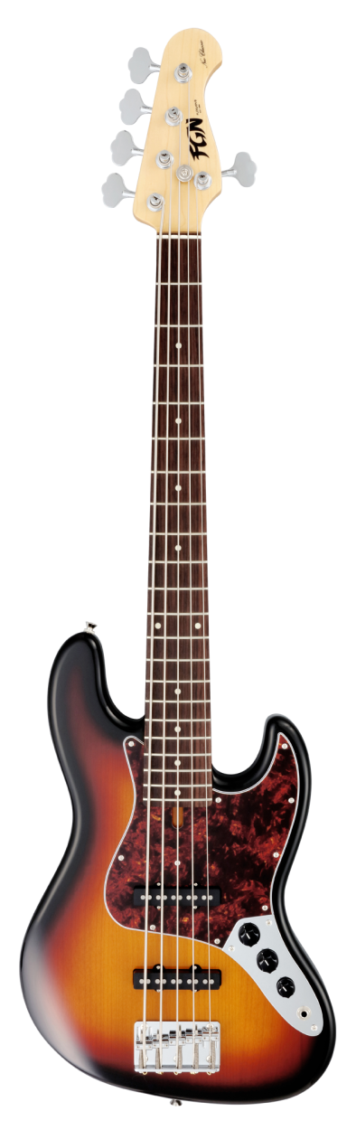 FGN Bassgitarre, Neo Classic JB-100, 5-Saiter, 3Tone Sunburst, Gigbag