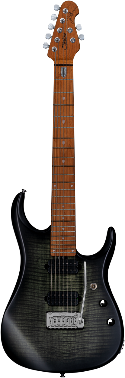 STERLING E-Gitarre, JP157, 7-Saiter, Flame Maple Top, Trans Black Sati