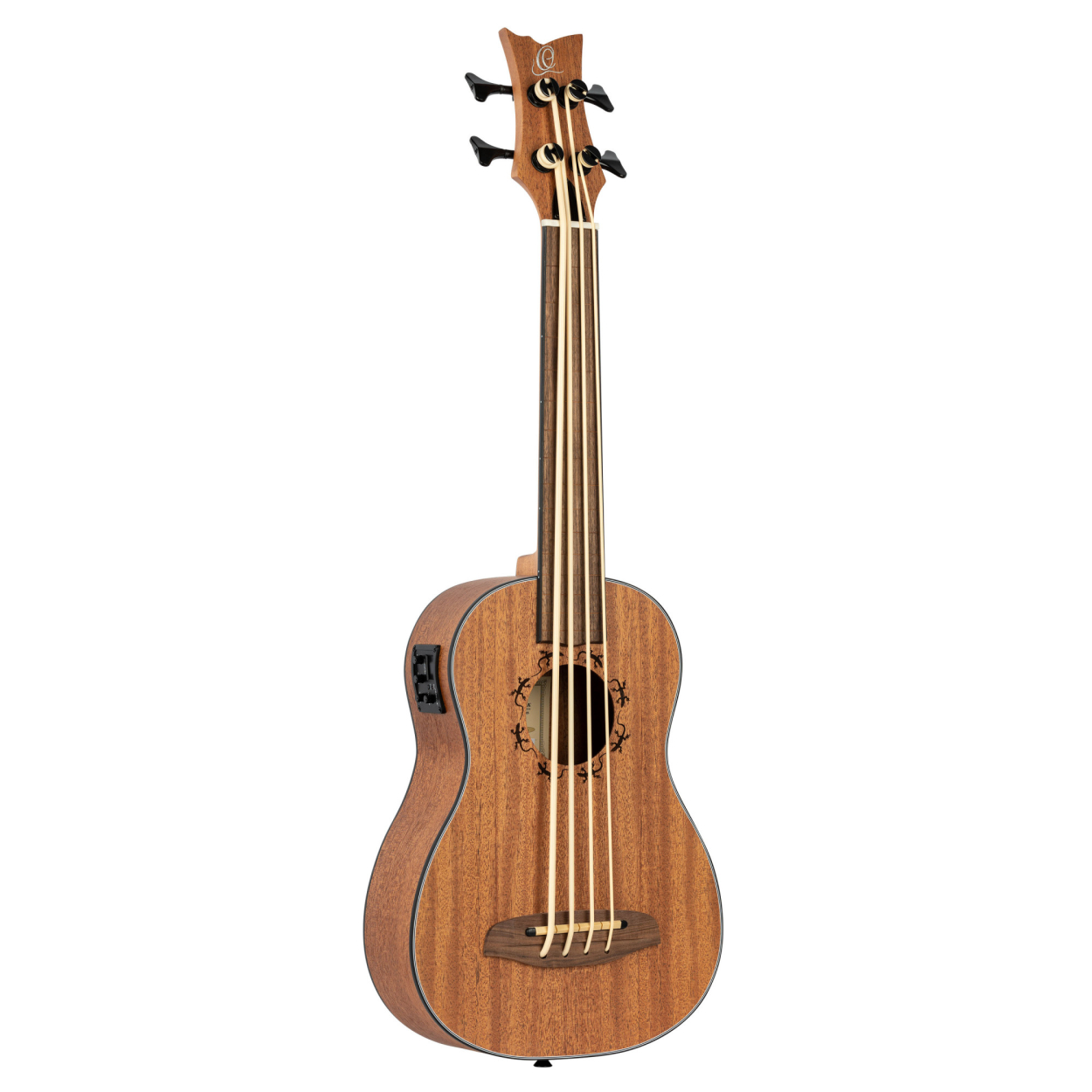 ORTEGA Lizard Series Short Scale Fretless Uke Bass 4 String - Mahogany Natural + Bag LIZZY-BSFL-GB